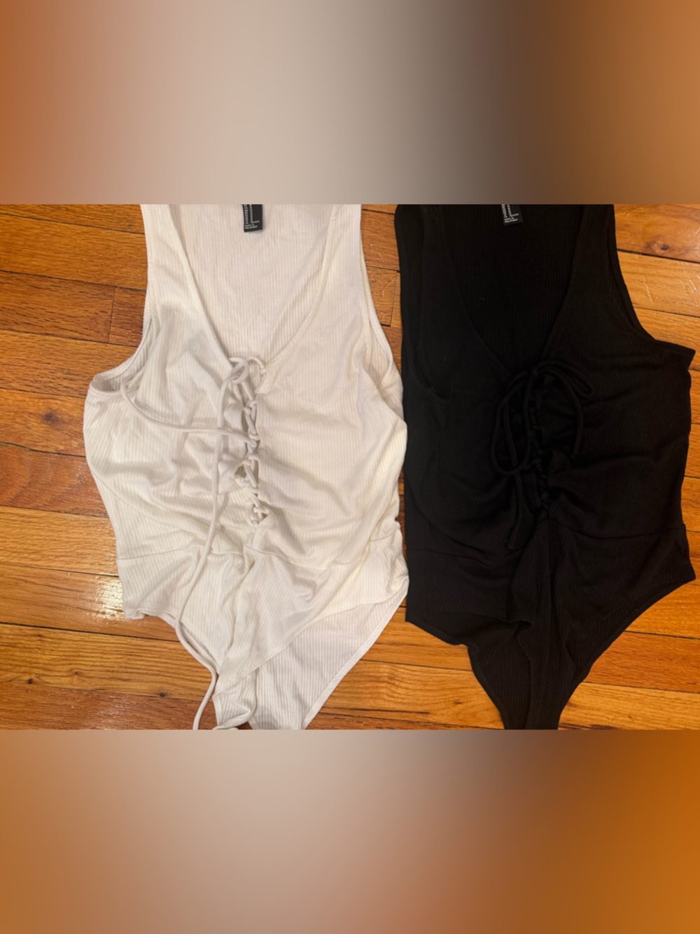 Forever 21 Ribbed Lace-Up Tank Tops bodysuits - Black & White